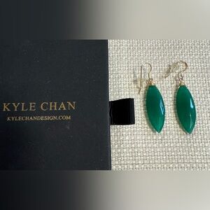 Kyle Chan Earrings Emerald Green Onyx, Marquis Cut, Gold Filled Wire, With Box